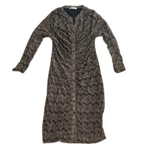 Madison + Hudson Button Down Ruched Dress XL Leaf Print Mesh Sleeve